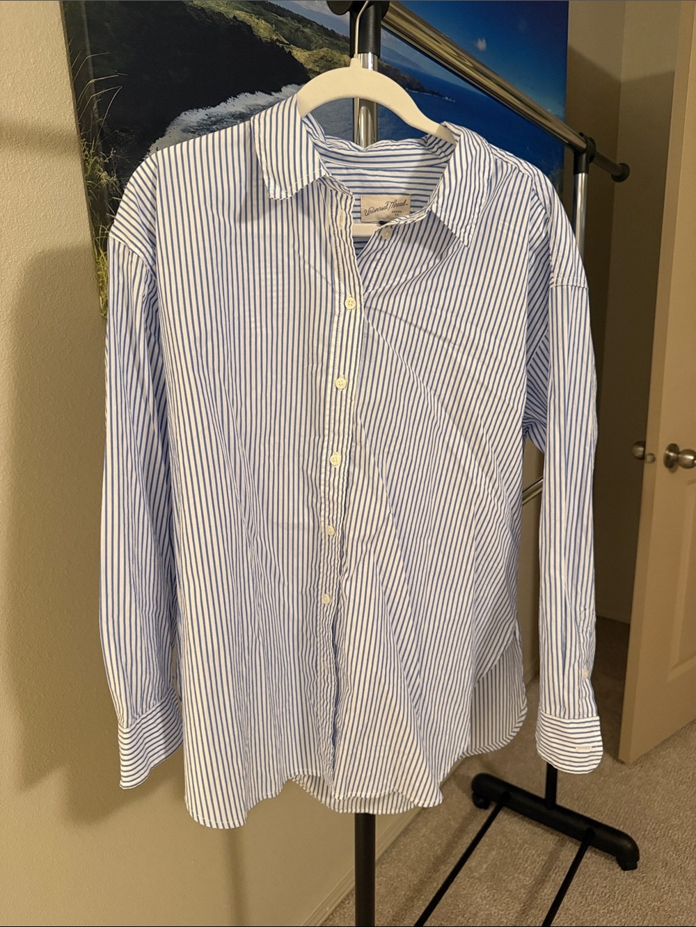 Universal Thread Oversized Blue and White Striped Button-Down Shirt